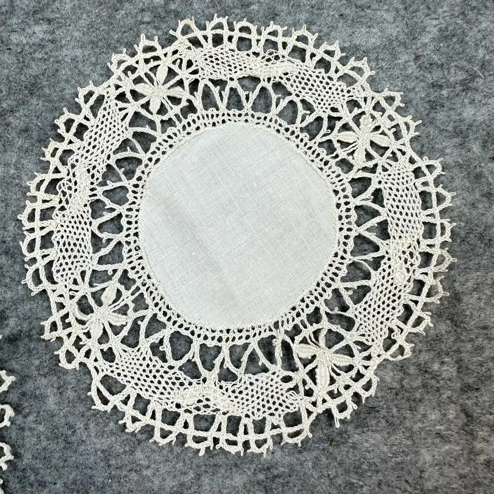 Set of 3 Matching Hand Crocheted Doilies Doily Coasters Vintage Antique Lace
